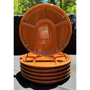 6 Vintage @ til Japan Divided Ceramic Plates Burnt Orange , Bento Appetizers MCM